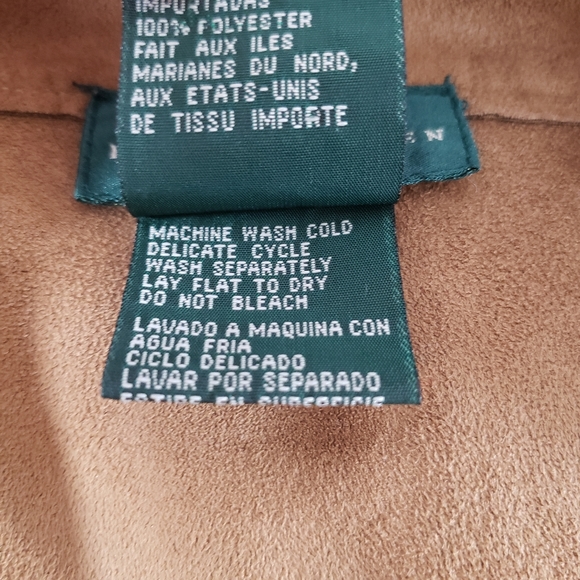 VGUC Lauren Ralph Lauren Faux Suede Leather Zip Equestrian Vest Jacket Sz MP - Picture 8 of 8